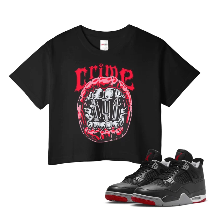 TeeVivo Crop Top Match Air Jordan 4 Retro Bred Reimagined Crime – Air Jordan 4 Crop Top, AJ4 Crop Top
