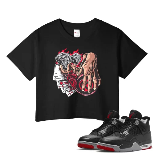 TeeVivo Crop Top Match Air Jordan 4 Retro Bred Reimagined Gambling – Air Jordan 4 Crop Top, AJ4 Crop Top