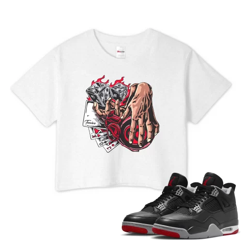 TeeVivo Crop Top Match Air Jordan 4 Retro Bred Reimagined Gambling – Air Jordan 4 Crop Top, AJ4 Crop Top