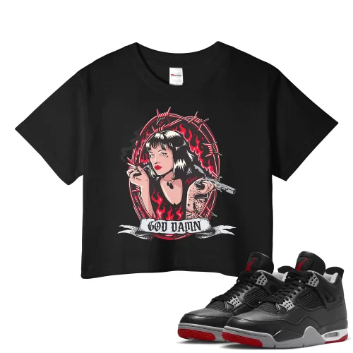 TeeVivo Crop Top Match Air Jordan 4 Retro Bred Reimagined God Daaamn – Air Jordan 4 Crop Top, AJ4 Crop Top