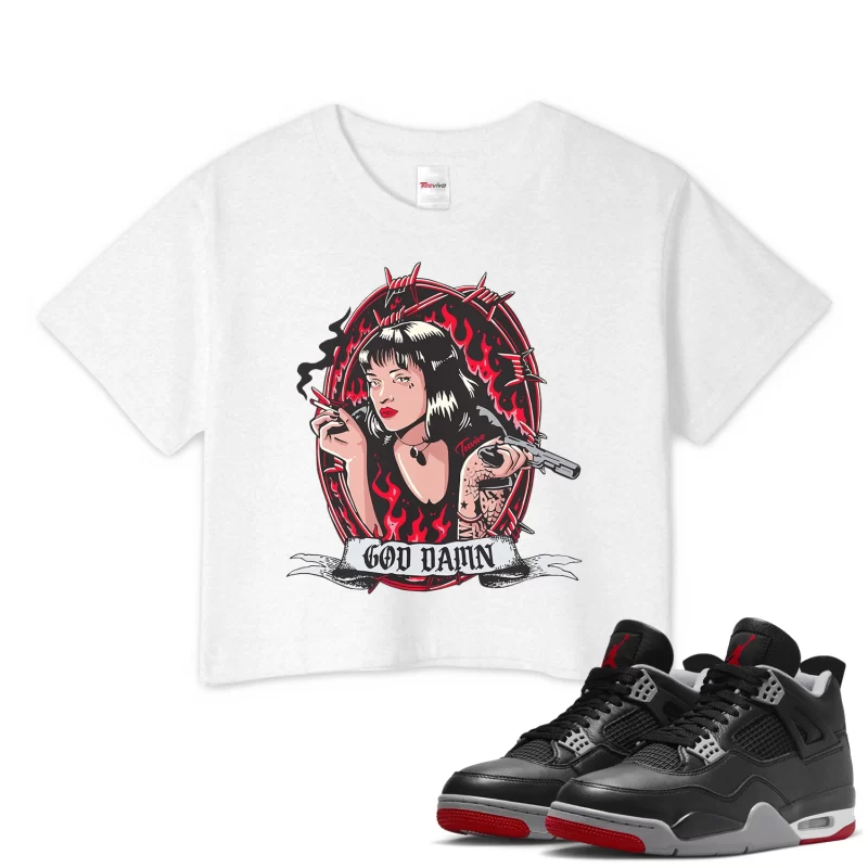 TeeVivo Crop Top Match Air Jordan 4 Retro Bred Reimagined God Daaamn – Air Jordan 4 Crop Top, AJ4 Crop Top