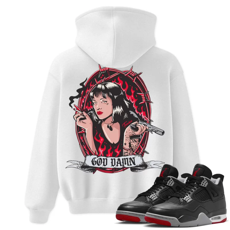 TeeVivo Hoodie Match Air Jordan 4 Retro Bred Reimagined God Daaamn – Air Jordan 4 Hoodie, AJ4 Hoodie