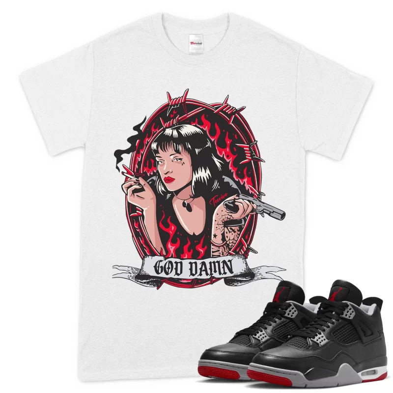 TeeVivo T-Shirt Match Air Jordan 4 Retro Bred Reimagined God Daaamn – Air Jordan 4 Shirt, AJ4 Shirt