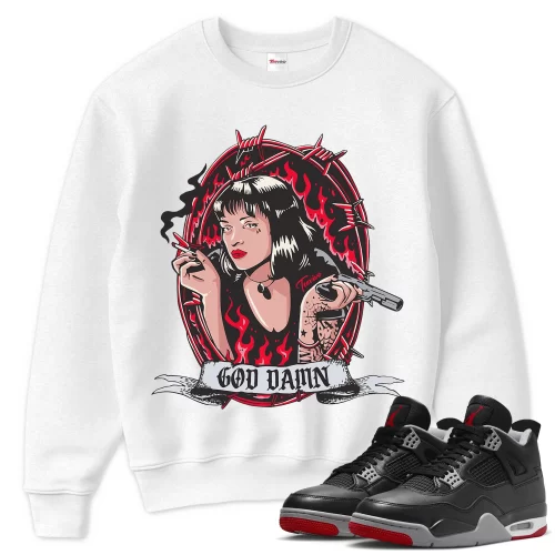 TeeVivo Sweatshirt Match Air Jordan 4 Retro Bred Reimagined God Daaamn – Air Jordan 4 Sweatshirt, AJ4 Sweatshirt