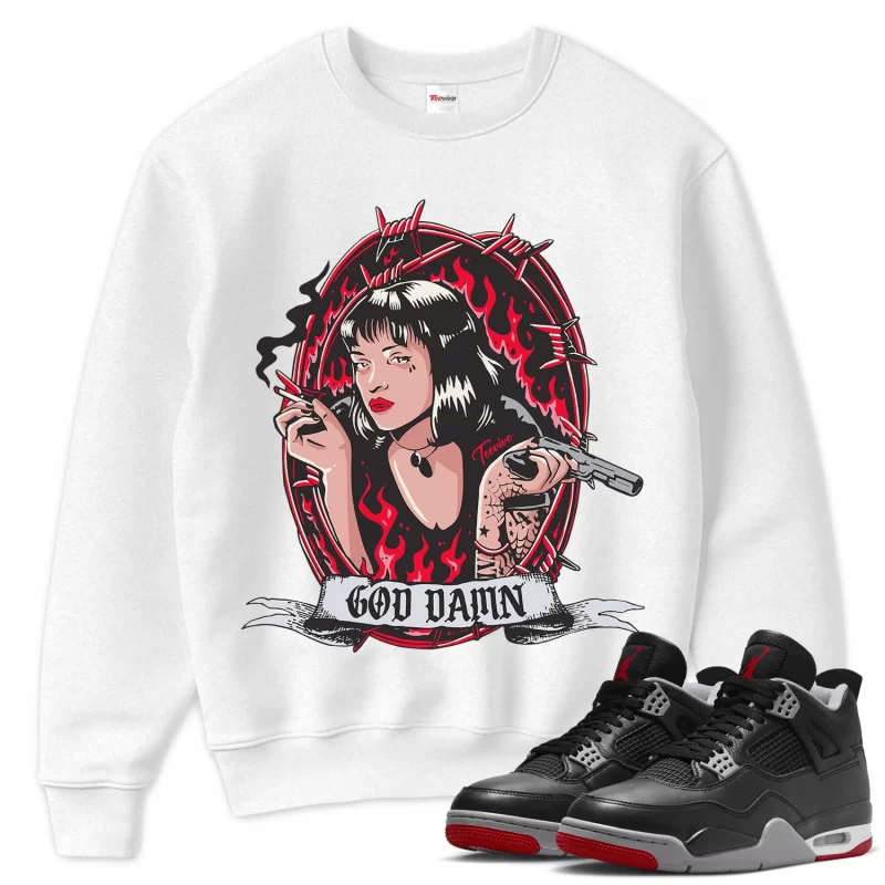 TeeVivo Sweatshirt Match Air Jordan 4 Retro Bred Reimagined God Daaamn – Air Jordan 4 Sweatshirt, AJ4 Sweatshirt