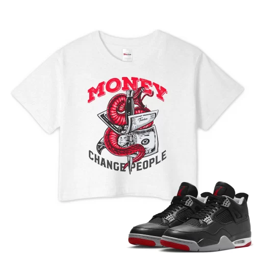 TeeVivo Crop Top Match Air Jordan 4 Retro Bred Reimagined Money change people – Air Jordan 4 Crop Top, AJ4 Crop Top