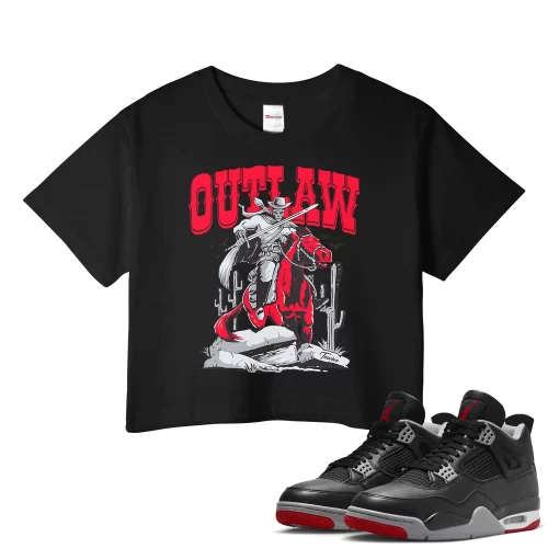 TeeVivo Crop Top Match Air Jordan 4 Retro Bred Reimagined Outlaw – Air Jordan 4 Crop Top, AJ4 Crop Top