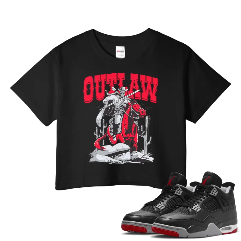 TeeVivo Crop Top Match Air Jordan 4 Retro Bred Reimagined Outlaw – Air Jordan 4 Crop Top, AJ4 Crop Top