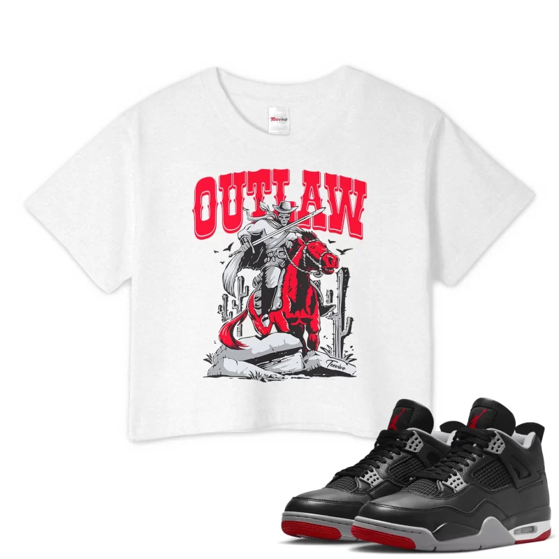 TeeVivo Crop Top Match Air Jordan 4 Retro Bred Reimagined Outlaw – Air Jordan 4 Crop Top, AJ4 Crop Top
