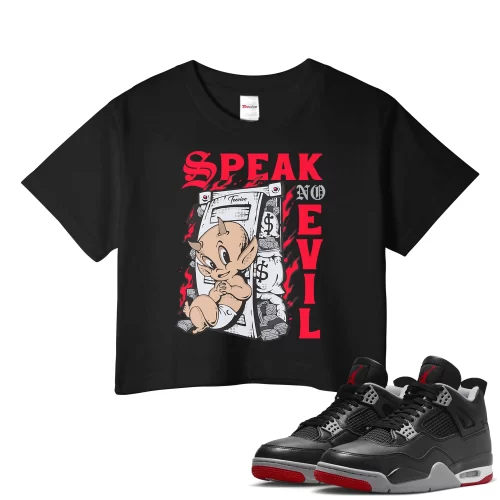TeeVivo Crop Top Match Air Jordan 4 Retro Bred Reimagined Speak no evil – Air Jordan 4 Crop Top, AJ4 Crop Top