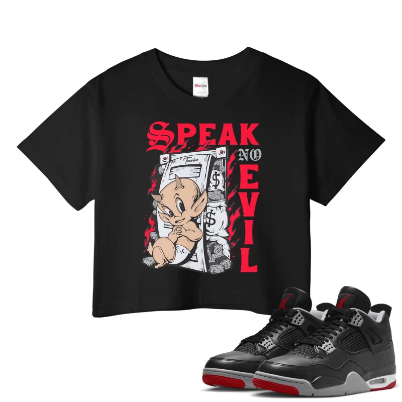 TeeVivo Crop Top Match Air Jordan 4 Retro Bred Reimagined Speak no evil – Air Jordan 4 Crop Top, AJ4 Crop Top
