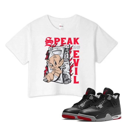 TeeVivo Crop Top Match Air Jordan 4 Retro Bred Reimagined Speak no evil – Air Jordan 4 Crop Top, AJ4 Crop Top