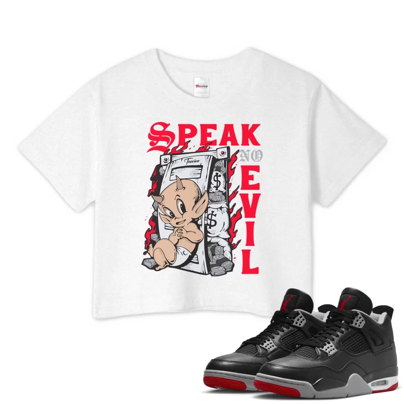 TeeVivo Crop Top Match Air Jordan 4 Retro Bred Reimagined Speak no evil – Air Jordan 4 Crop Top, AJ4 Crop Top