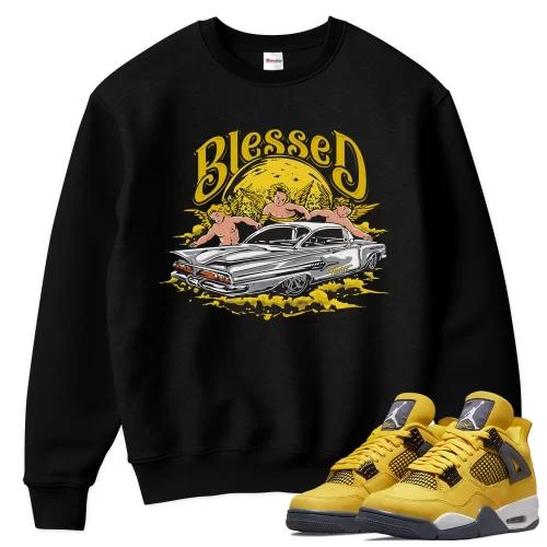 TeeVivo Sweatshirt Match Air Jordan 4 Retro Lightning Blessed – Air Jordan 4 Sweatshirt, AJ4 Sweatshirt