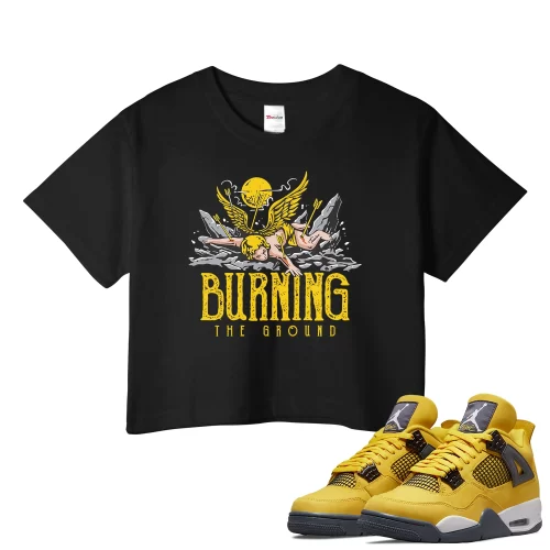 TeeVivo Crop Top Match Air Jordan 4 Retro Lightning Burning the ground – Air Jordan 4 Crop Top, AJ4 Crop Top