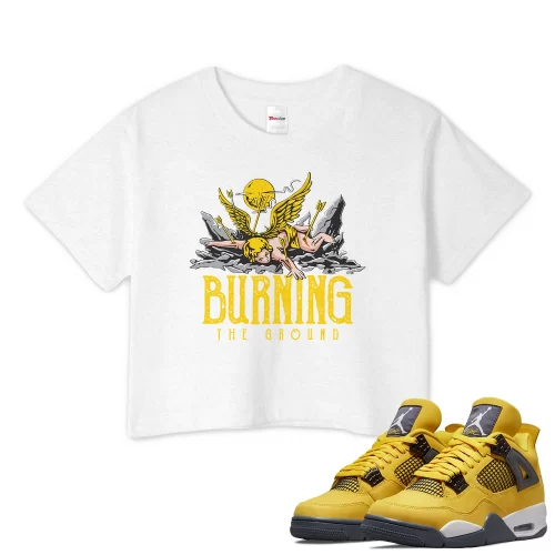 TeeVivo Crop Top Match Air Jordan 4 Retro Lightning Burning the ground – Air Jordan 4 Crop Top, AJ4 Crop Top