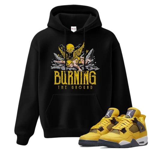 TeeVivo Hoodie Match Air Jordan 4 Retro Lightning Burning the ground – Air Jordan 4 Hoodie, AJ4 Hoodie