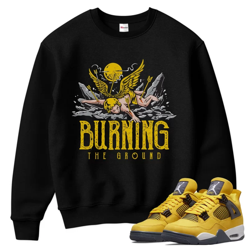 TeeVivo Sweatshirt Match Air Jordan 4 Retro Lightning Burning the ground – Air Jordan 4 Sweatshirt, AJ4 Sweatshirt