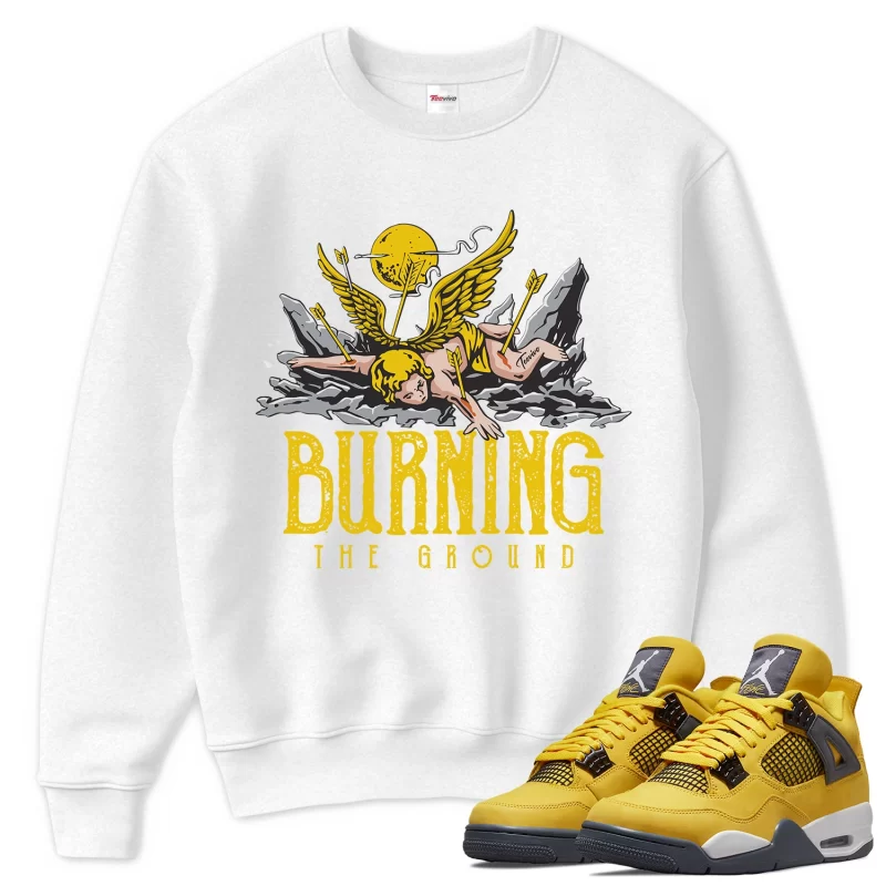 TeeVivo Sweatshirt Match Air Jordan 4 Retro Lightning Burning the ground – Air Jordan 4 Sweatshirt, AJ4 Sweatshirt