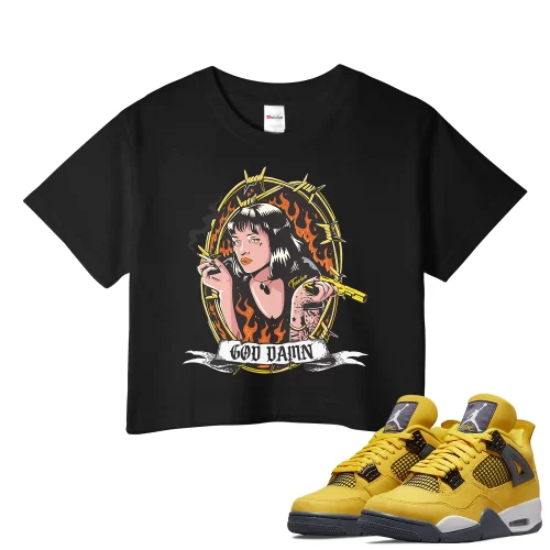 TeeVivo Crop Top Match Air Jordan 4 Retro Lightning God Daaamn – Air Jordan 4 Crop Top, AJ4 Crop Top