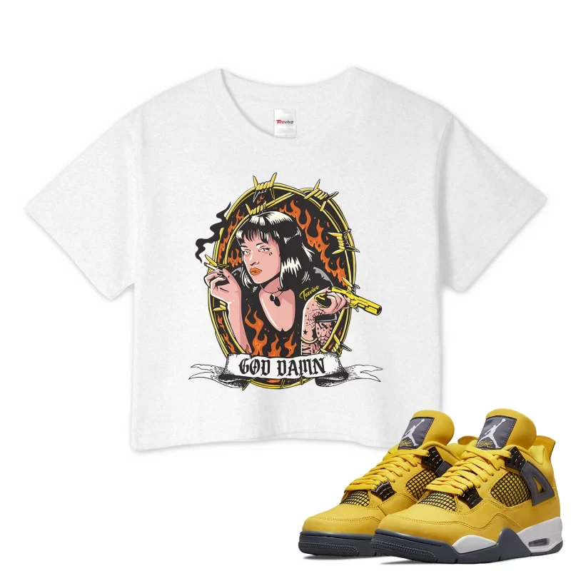 TeeVivo Crop Top Match Air Jordan 4 Retro Lightning God Daaamn – Air Jordan 4 Crop Top, AJ4 Crop Top