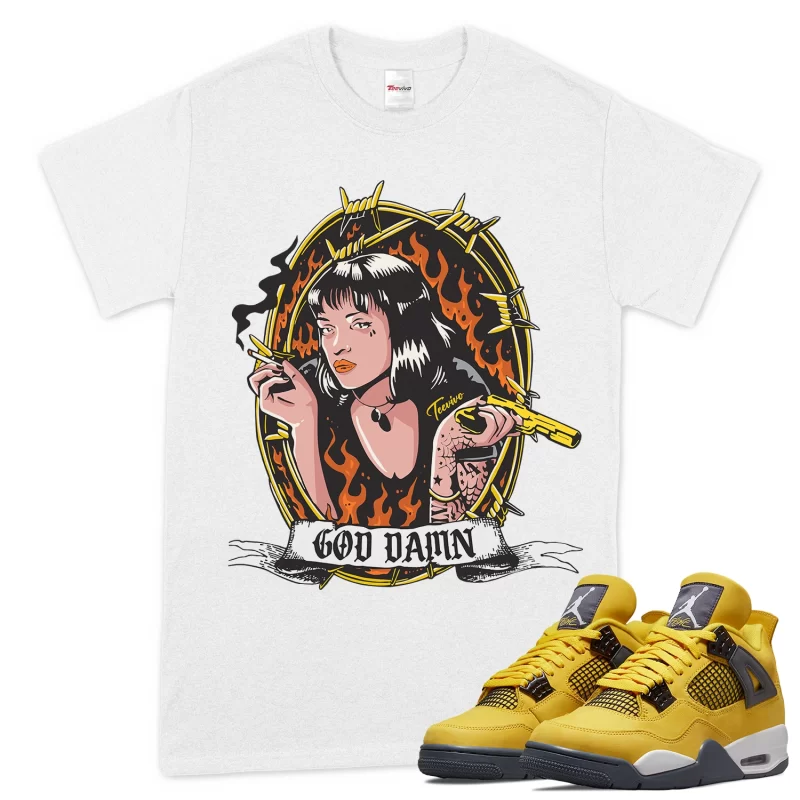 TeeVivo T-Shirt Match Air Jordan 4 Retro Lightning God Daaamn – Air Jordan 4 Shirt, AJ4 Shirt