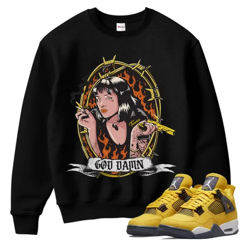 TeeVivo Sweatshirt Match Air Jordan 4 Retro Lightning God Daaamn – Air Jordan 4 Sweatshirt, AJ4 Sweatshirt