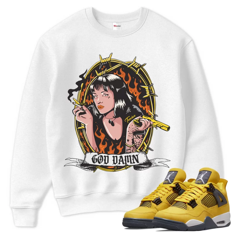 TeeVivo Sweatshirt Match Air Jordan 4 Retro Lightning God Daaamn – Air Jordan 4 Sweatshirt, AJ4 Sweatshirt