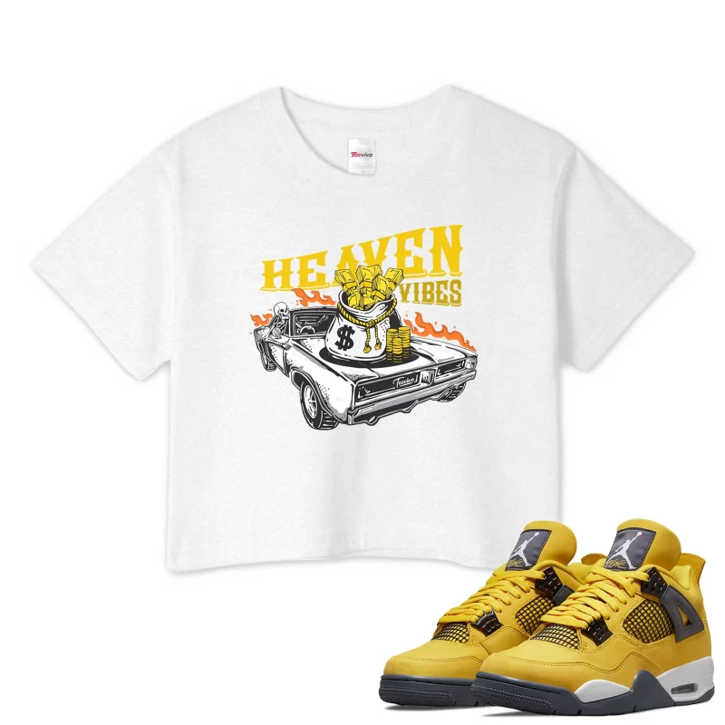 TeeVivo Crop Top Match Air Jordan 4 Retro Lightning Heaven vibes – Air Jordan 4 Crop Top, AJ4 Crop Top