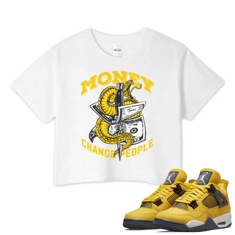 TeeVivo Crop Top Match Air Jordan 4 Retro Lightning Money change people – Air Jordan 4 Crop Top, AJ4 Crop Top