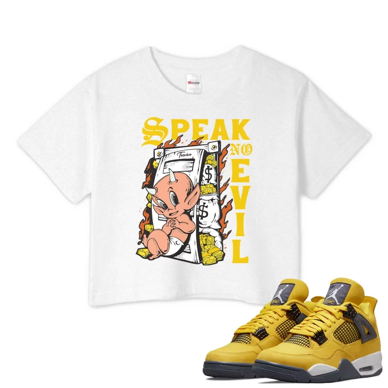 TeeVivo Crop Top Match Air Jordan 4 Retro Lightning Speak no evil – Air Jordan 4 Crop Top, AJ4 Crop Top