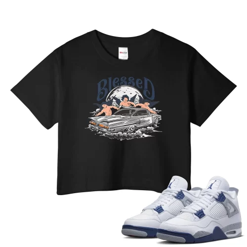 TeeVivo Crop Top Match Air Jordan 4 Retro Midnight Navy Blessed – Air Jordan 4 Crop Top, AJ4 Crop Top