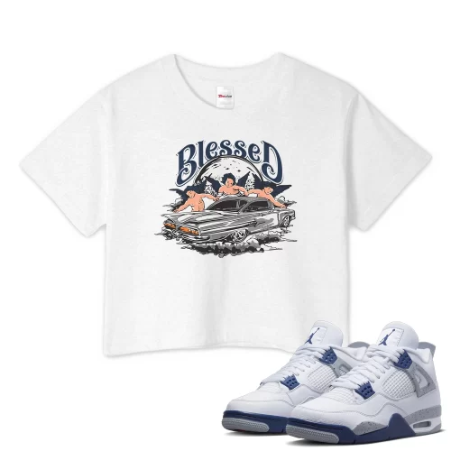 TeeVivo Crop Top Match Air Jordan 4 Retro Midnight Navy Blessed – Air Jordan 4 Crop Top, AJ4 Crop Top