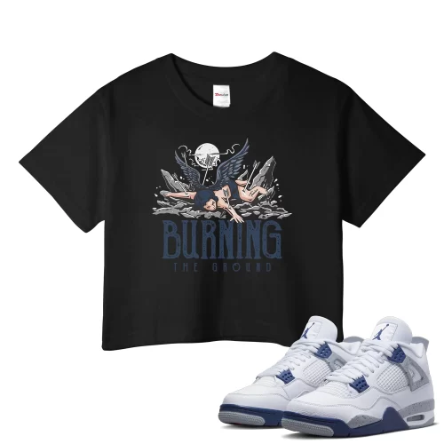TeeVivo Crop Top Match Air Jordan 4 Retro Midnight Navy Burning the ground – Air Jordan 4 Crop Top, AJ4 Crop Top