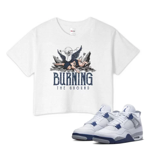 TeeVivo Crop Top Match Air Jordan 4 Retro Midnight Navy Burning the ground – Air Jordan 4 Crop Top, AJ4 Crop Top