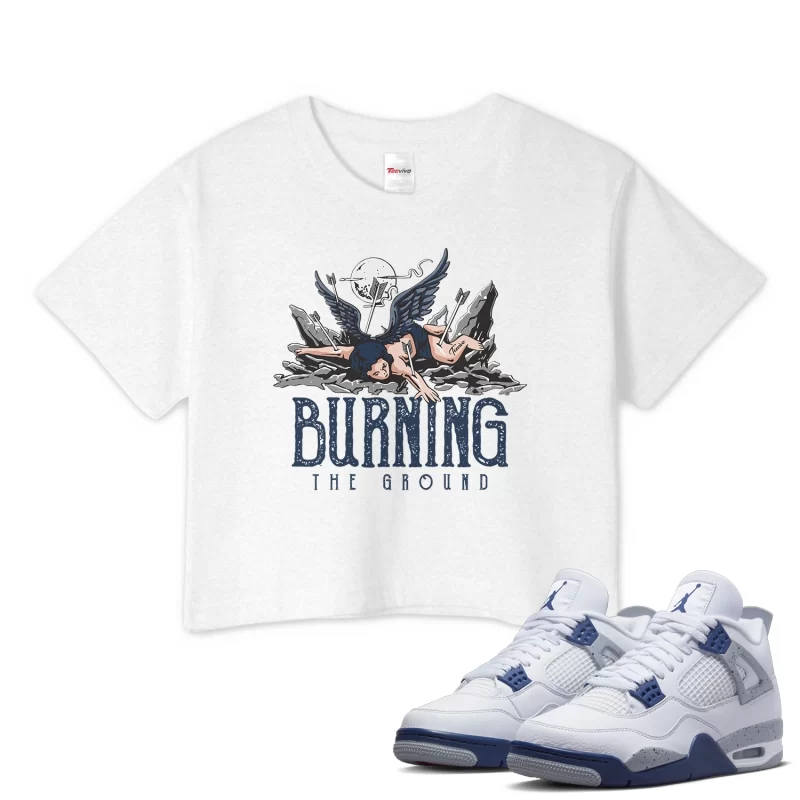 TeeVivo Crop Top Match Air Jordan 4 Retro Midnight Navy Burning the ground – Air Jordan 4 Crop Top, AJ4 Crop Top