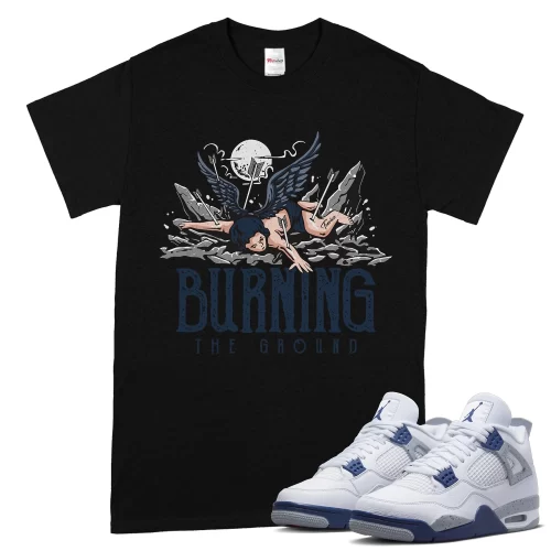 TeeVivo T-Shirt Match Air Jordan 4 Retro Midnight Navy Burning the ground – Air Jordan 4 Shirt, AJ4 Shirt