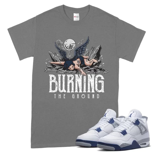 TeeVivo T-Shirt Match Air Jordan 4 Retro Midnight Navy Burning the ground – Air Jordan 4 Shirt, AJ4 Shirt