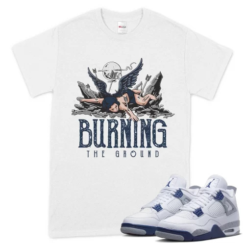 TeeVivo T-Shirt Match Air Jordan 4 Retro Midnight Navy Burning the ground – Air Jordan 4 Shirt, AJ4 Shirt