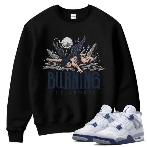 TeeVivo Sweatshirt Match Air Jordan 4 Retro Midnight Navy Burning the ground – Air Jordan 4 Sweatshirt, AJ4 Sweatshirt
