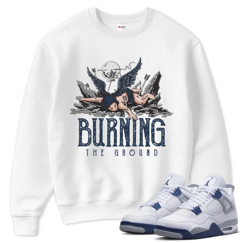 TeeVivo Sweatshirt Match Air Jordan 4 Retro Midnight Navy Burning the ground – Air Jordan 4 Sweatshirt, AJ4 Sweatshirt