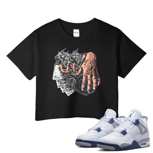 TeeVivo Crop Top Match Air Jordan 4 Retro Midnight Navy Gambling – Air Jordan 4 Crop Top, AJ4 Crop Top