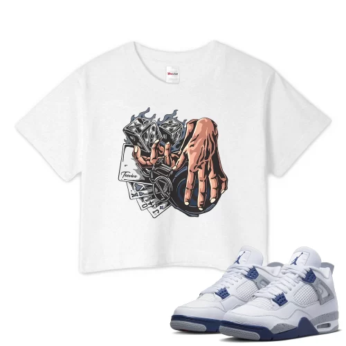 TeeVivo Crop Top Match Air Jordan 4 Retro Midnight Navy Gambling – Air Jordan 4 Crop Top, AJ4 Crop Top
