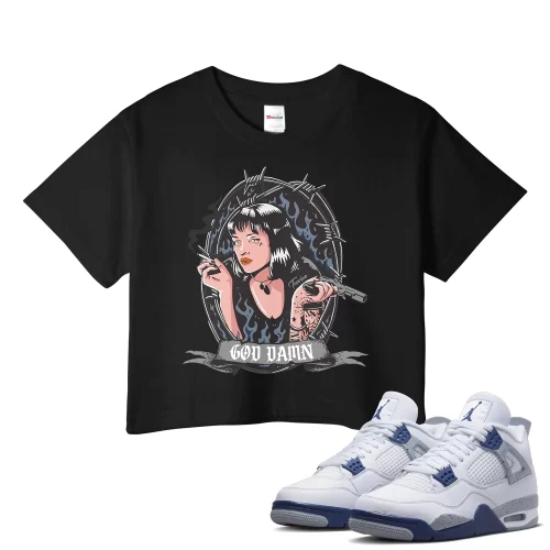 TeeVivo Crop Top Match Air Jordan 4 Retro Midnight Navy God Daaamn – Air Jordan 4 Crop Top, AJ4 Crop Top