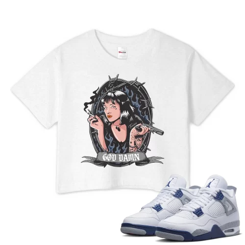 TeeVivo Crop Top Match Air Jordan 4 Retro Midnight Navy God Daaamn – Air Jordan 4 Crop Top, AJ4 Crop Top