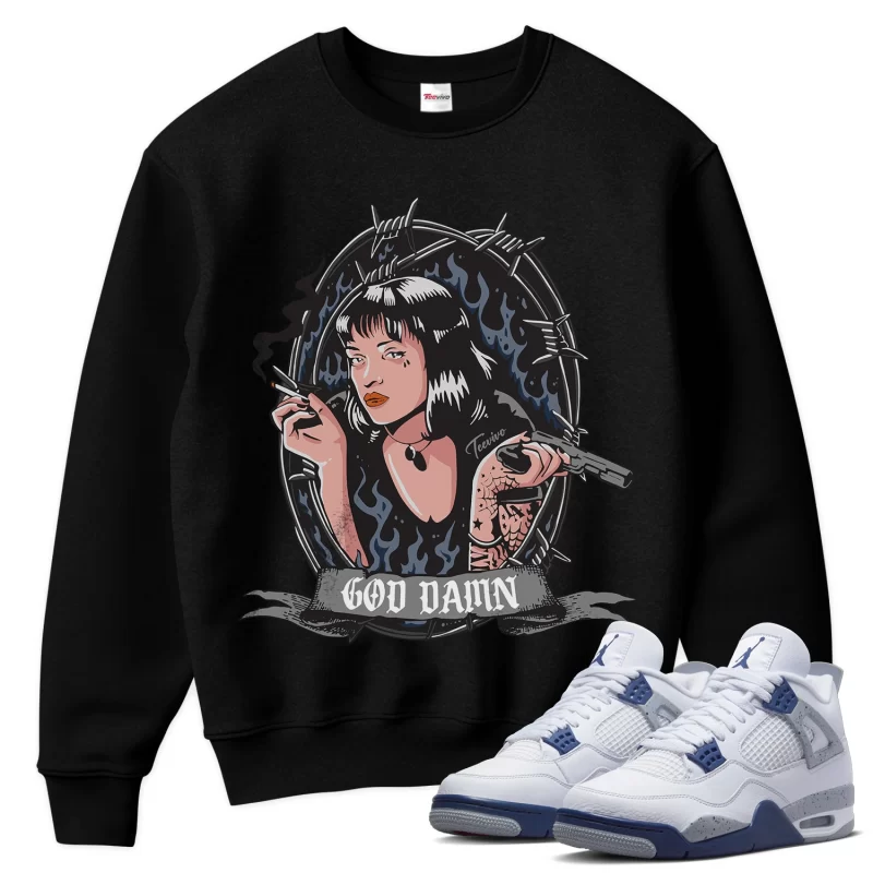 TeeVivo Sweatshirt Match Air Jordan 4 Retro Midnight Navy God Daaamn – Air Jordan 4 Sweatshirt, AJ4 Sweatshirt