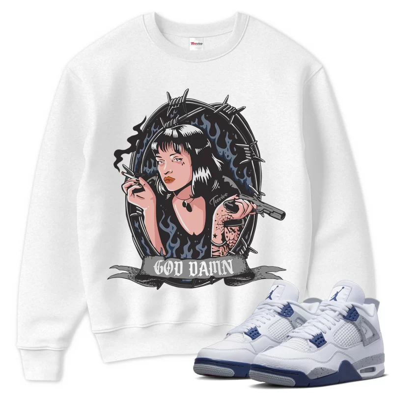 TeeVivo Sweatshirt Match Air Jordan 4 Retro Midnight Navy God Daaamn – Air Jordan 4 Sweatshirt, AJ4 Sweatshirt