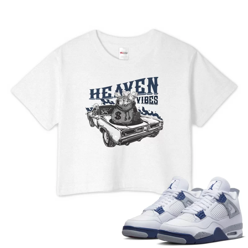 TeeVivo Crop Top Match Air Jordan 4 Retro Midnight Navy Heaven vibes – Air Jordan 4 Crop Top, AJ4 Crop Top