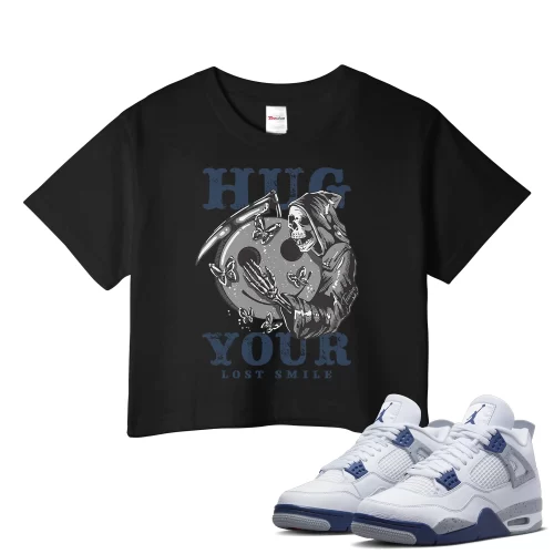 TeeVivo Crop Top Match Air Jordan 4 Retro Midnight Navy Hug your lost smile – Air Jordan 4 Crop Top, AJ4 Crop Top
