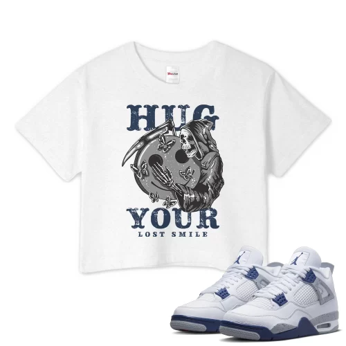 TeeVivo Crop Top Match Air Jordan 4 Retro Midnight Navy Hug your lost smile – Air Jordan 4 Crop Top, AJ4 Crop Top